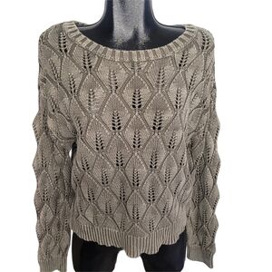 Devoted Olive Colored Pointelle Knit Crew Neck Cottagecore Sweater M